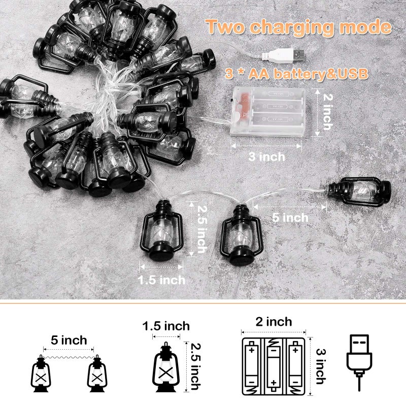 AceList 20 LED Black Lantern String Lights Mini Kerosene Lamp for Indoor Outdoor Patio Garden Holiday Home Ramadan Wedding Party Christmas Tree New Year Decorations(Warm White Light) - Image 5
